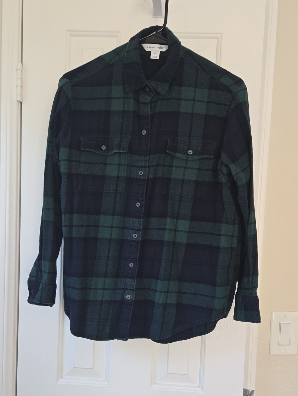 Old Navy Navy and Green Plaid Button-Down Shirt